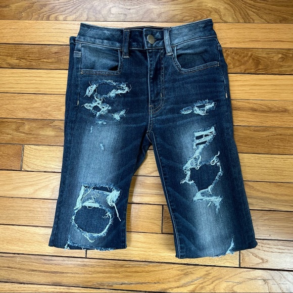 American Eagle distressed ripped patched super super stretch hi rise jegging - Picture 4 of 9